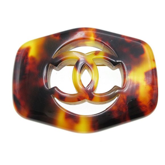 CHANEL CC Logos Tortoiseshell Brooch Pin Corsage Gold-plated 97P 58041 - Picture 1 of 4